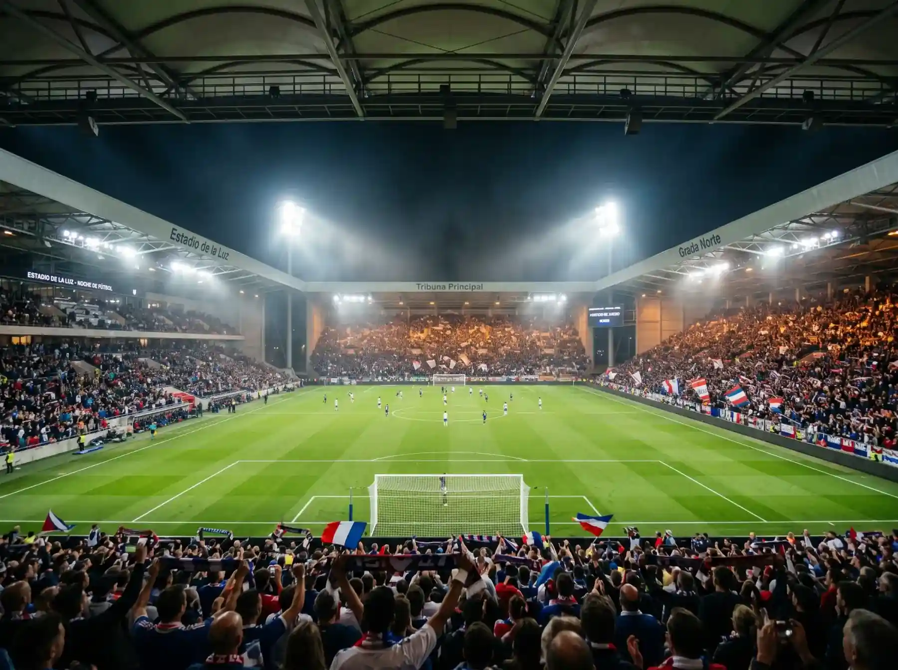 Apuestas en la Ligue 1: estadio francés con gráfica de cuotas decimales superpuesta